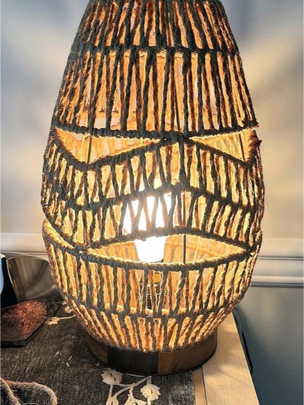 Woven Geometric Lantern in Brown & Black